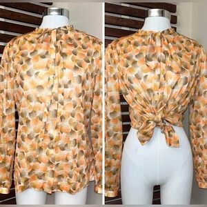 Vintage 1970s 70s Act III Sheer Orange Brown Bow Tie Neck Button Volup Shirt